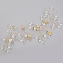 Hair Clips Fashion Accessories Light Gold Color Metal Flower Leaf Headbands Soft Chain Pearl Hairbands Bride Wedding Jewelry