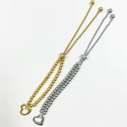 Enkelt rostfritt stål guld silver pärlarmband med ihålig hjärthänge kedja armband mode geometriska justerbara pärlarmband