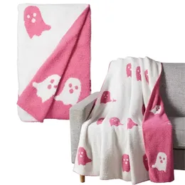 Blankets Pink Halloween Ghost Blanket Flannel Double Sided Blanket Fluffy Soft Casual Sofa TV Throw Blanket Plush Cover Blanket 230912