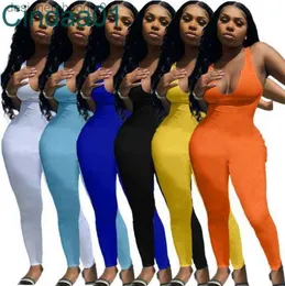 Mulheres Macacões Macacões Mulheres Macacões Designer Onesies Slim Sexy Verão Macacões Suspender Vest Profundo Vneck Elástico Pequeno Pit Strip Legging Bodysuits 6 Cores L2