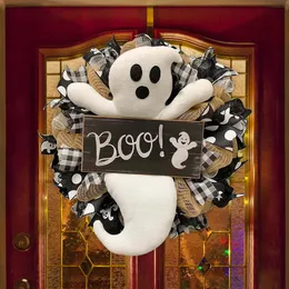 Decorative Flowers Wreaths Halloween Ghost BOO Wreath Halloween Garland Door Hanging Wreath Home Party Supplies Party Pendant Door Hanger Home Decoration 230912