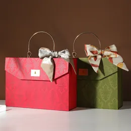 Lyx mode vintage röd handhållen presentförpackning tom låda bröllop brudtärna handhållna present kreativa vikbara lådor för diy julgåva wrap paketlåda