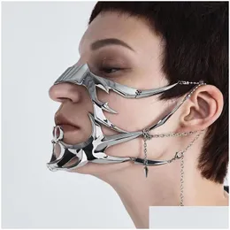 Other Luxury Cyberpunk Mask Liquid Irregar Sier Color Hollow Steel Accessories For Women Men Party Jewelry 230718 Drop Delivery Findin Dhzzy