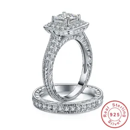 Свадебные комплекты Vecalon, кольцо Promise, серебро 925 пробы, AAAAA Cz, винтажные обручальные кольца для женщин, свадебные украшения