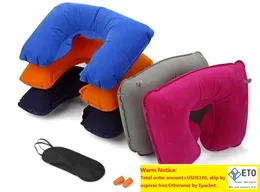 Wholesale factory price 3in1 Travel Office Set Inflatable U Shaped Neck Pillow Air Cushion Sleeping Eye Mask Eyeshade Earplugs ZZ