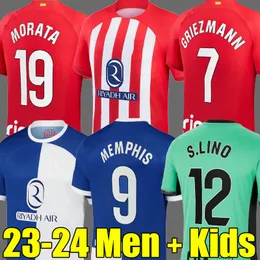 23 24 Atletico Morata Madrids Soccer Jerseys 2023 2024 Griezmann Reinildo M.llorente Koke Saul Correa Lemar S.Lino J.M.Gimenez Football Shirt Men Kid Kit Uniforms