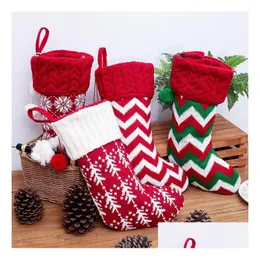 5 estilos Moda de alta calidad Calcetines navideños de punto Bolsas de regalo Tejidos Decoraciones navideñas Calcetines decorativos grandes de Navidad 40X22 cm Gota Entrega