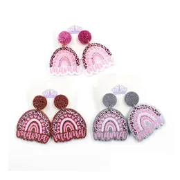 Colorf Acrylic Rainbow Mama Earrings 스터드 매력이 중공 꽃 심장 hoop 어머니의 날 선물 보석류 드롭 배달