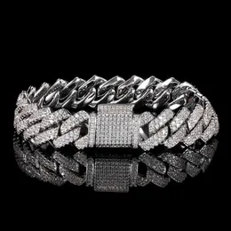 Micro Mosan Diamond S Sier Men 's Bracelet Jewelry와 유럽 및 미국 힙합 14mm 쿠바