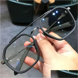 Sunglasses Retro Fashion Double Beam Square Myopia Glasses For Men Women Anti Blue Light Black Transparent Finish Prescription Eyewear Dhrxu