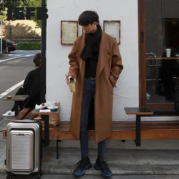 Мужское полушерстяное пальто IEFB на осень-зиму, высококачественное шерстяное пальто, мужское пальто средней длины, корейская мода, свободная твидовая одежда на одной пуговице 9Y4509 230912