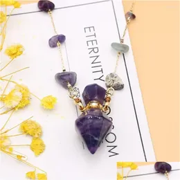 Pendant Necklaces Natural Stone Per Bottle Necklace Essential Oil Diffusers Amethysts Gravel Chain Charm For Jewerly Accessories Drop Dhb1N