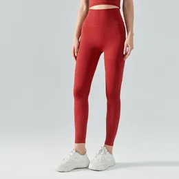 Al0lulu med logotypen leggings yoga byxkvinnor hög midja yoga byxor i full längd sömlös träning för fittness sport gymnastik