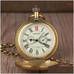 Карманные часы, винтажные ретро, медные часы, мужские механические часы из сплава London с металлической цепочкой, стимпанк, Roman1, Прямая доставка Otfnp
