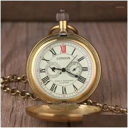 Taschenuhren Vintage Retro Kupferuhr Männer Legierung London Mechanisch mit Metallkette Steampunk Roman1 Drop Lieferung Otfnp