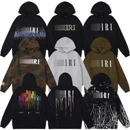 Mens Hoodies Sweatshirts Amiiri 2023 가을/겨울 새로운 유체 화려한 편지 인쇄 패션 테리 느슨한 후드가있는 대형 스웨터