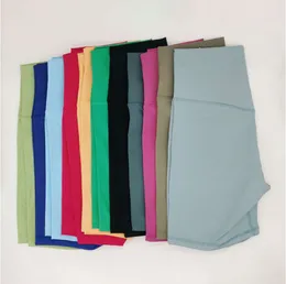 L067B Solid Color Sports Shorts High-Rise Yoga Pants Slim Fit Women Running Brak t-line