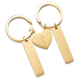 Keychains 5pair Broken Heart Puzzle Keychain Blank For Engrave Stainless Steel Metal Gold Color Couple Love Key Chain Gift