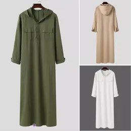 Ethnic Clothing Islam Kameez Thobe Abaya For Men Arabic Style Simple Long Men's Pocket Hooded Shirt Muslim Robe Galabia Musulamne Boubou