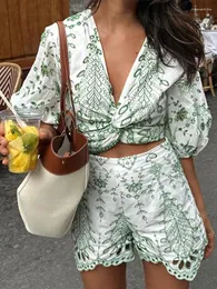 Women's Tracksuits Boho Inspired Embroidery 2 Piece Sets Womens Outfits Tops And Shorts Suit Summer Two Outifits Sexy Short