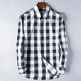 Herren Fashion Business Shirt Burry Men Camisas de Hombre gestreiftes Plaid -Druck Langarmes Revers.