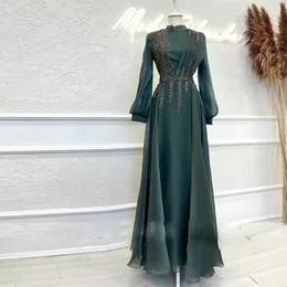 Organza Appliques Długie rękawie Hidżab Muzułmańskie sukienki wieczorne Arabskie Dubaj Kobiety Prom Formal Party Suknie Robe de Soiree 326 326