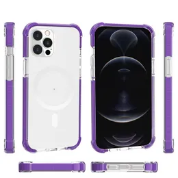 Capa de telefone magnética acrílica para iphone 11 12 13 14 15 pro max carregamento sem fio quatro cantos protetor alta transparente capa dura colorido pára-choques proteger caso