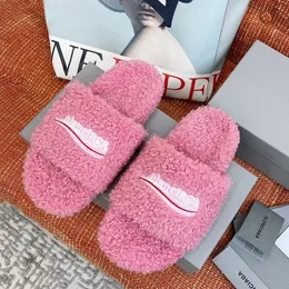 Slippers Sandals Designer Women Luxury Paris Women Wool Winter Fur Fluffy Furry Warm Alphabet Sandals Cozy Plush Girls Flip Flop Colorfull Slippers 02