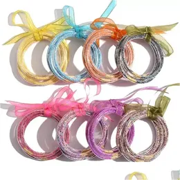 Festa Favor 5 Pçs / Set Bowknot Glitter Bangles Meninas All Weather Stack Sile Plástico Glitters Jelly Pulseira Presentes Drop Delivery Home Ga DHDN5