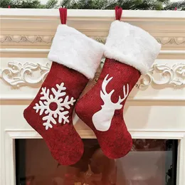 46cm Christmas Stocking Hanging Socks Xmas Rustic Personalized Stocking Christmas Snowflake Decorations Family Party ZZ