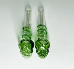 Pipas para fumar a mano, cabeza de calavera, quemador de aceite de vidrio verde, cámara de burbujas y forma de espiral, pipas de agua para fumar
