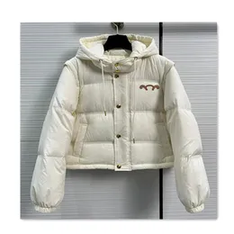 piumino da donna designer piumino da donna inverno piumino d'anatra bianco corto icona geometrica manica staccabile due indumenti piumino da donna con cappuccio caldo casual allentato parka da donna