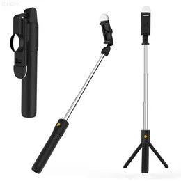 Selfie Monopods 70CM Extensível Bluetooth Selfie Stick Luz de preenchimento K10-S Suportes de telefone dobráveis com espelho retrovisor Tripés de obturador sem fio para Huawei L230913