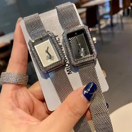 Marque de mode belle montres femme rectangle rectangle de style cristal en acier metal band quartz wrist watch cha 37256t