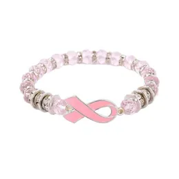 Offentlig reklam Bröstcancer Awareness Armband Bangle Rame Rame Ram Ribbon Diamond-Errusted Armband For Women Decoration Drop Delivery