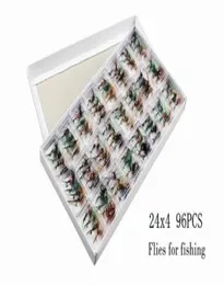 96 PZ Mosche per la Pesca Esca mista per la pesca a mosca Gancio per piume Esca bionica varietà di colori Pesca necessaria Alta qualità4230799