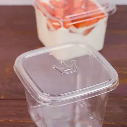 Scatola per torta trasparente Scatole per cupcake in plastica con mousse quadrata trasparente con coperchio Budino allo yogurt Forniture per feste di nozze 913