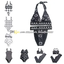 여자 높은 허리 수영복 편지 인쇄 비키니 세트 한 조각 수영복 섹시한 고삐 수영복