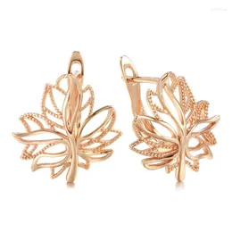 Baumelnde Ohrringe, hohles Blatt, Blume, groß, 585er Roségold, Weihnachtsgeschenk für Frauen, Hochzeit, feiner Modeschmuck, Geometrie