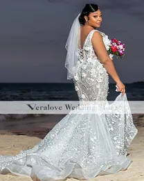 Роскошные свадебные платья больших размеров 2024 для невесты с v-образным вырезом и аппликацией, свадебные платья русалки robe de mariee