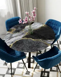 Table Cloth Abstract Black And White Marble Round Elastic Edged Cover Protector Waterproof Polyester Rectangle Fitted Tablecloth