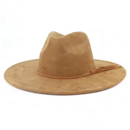 Geniş Memlu Şapkalar Klasik Süet 9.5cm Fedora Şapkası Kadınlar Erkekler Kilisesi Caz ​​Süsleme Resmi Elbise CA Bırak Teslimat Moda Aksesuarları S DHV4A