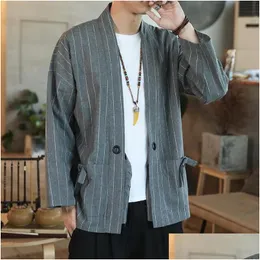 Mäns casual skjortor M-5xl plus size mens bomull blandar linne kappa öppen front cardigan kimono vår japanska streetwear vintage clo ot9xu