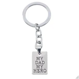 Key Rings Sier Plated Creative Carved My Dad Hero Letters Pendant Keychain Car Keychains Fathers Day Gift Drop Delivery Jewelry Dhpju