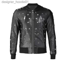 Pelliccia da uomo Pelliccia sintetica Teschio Giacca in ecopelle Cerniera da uomo Slim Fit Corto Hip Hop Casual Esterno Sport Designer Cappotto da motociclista Nero Biker Lettere Moda Luxur L230913