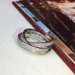 Anello classico con diamanti lucidi Designer Anello da donna Moda Design a tre cerchi Fedi nuziali di alta qualità Gioielli Regalo di Natale con scatola