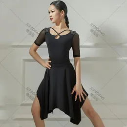 Stage noszenie łacińskie ubrania taneczne kobiety letnie krótkie rękawy czarne topy spódnica dla dorosłych trening rumba sukienka balowa