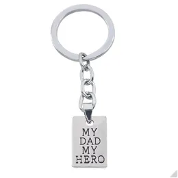 Nyckelringar Sier Plated Creative Carved My Dad Hero Letters Pendant Keychain Car Keychains Fathers Day Gift Drop Delivery Jewelry Dhynx