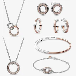 2023 Новый дизайнерский браслет из розового золота с бриллиантовым ожерельем для женщин DIY Fit S Signature Двухцветные серьги-гвоздики Pandoras