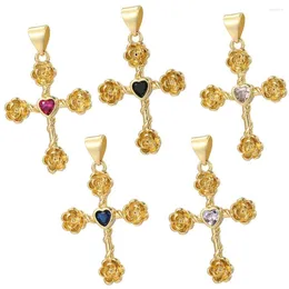 Charms Bohemian Cross för smycken tillverkar leveranser koppar pave zirkon hjärta blomma guld färg dijes diy örhängen halsband